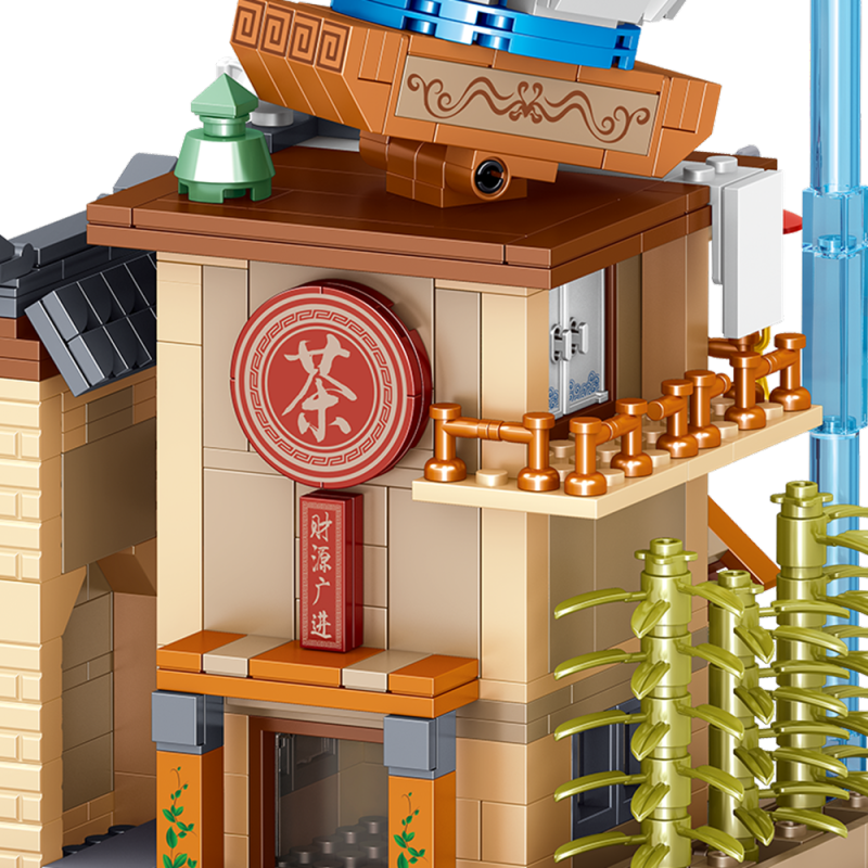 MOC 00860-00863 Antique Street View Mahjong Hall China Street Tea House Model Decoration Puzzle Assembed Building Block Toy