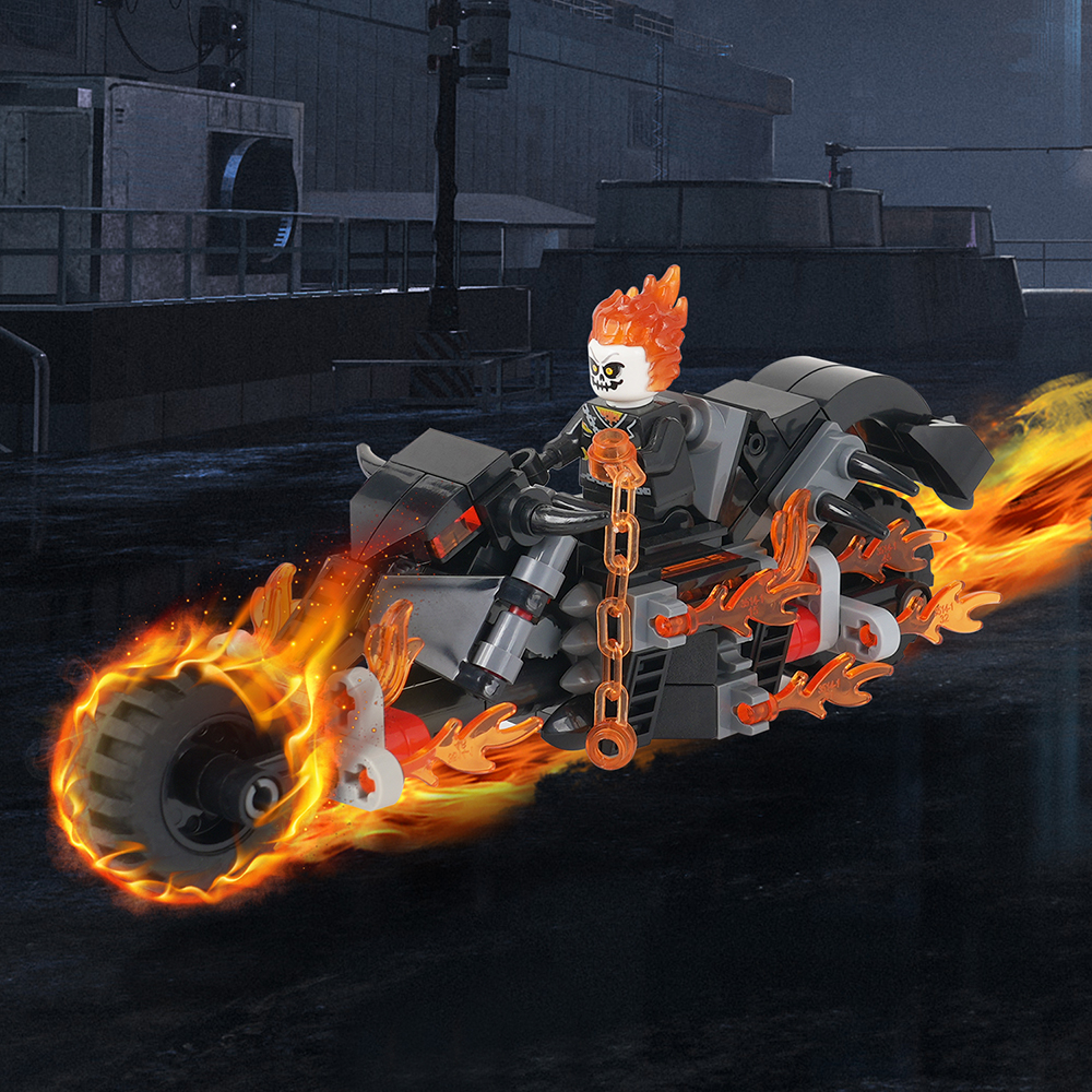 MOC1245 Creativity series Marvel Ghost Rider Motorcycle Model Building ...