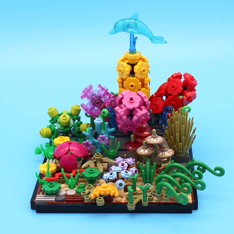 MOC3015 Underwater World Coral Seagrass Dolphin Scene MOC Building Blocks Educational Toys For Children Gifts