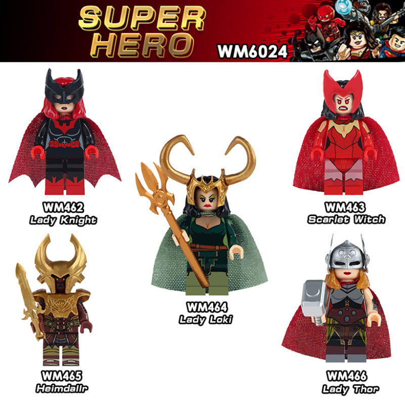 WM6024 Super Hero Heimdallr Lady Loki Lady Knight Scarlet Witch Lady Thor Assembly Building Blocks Children Toys