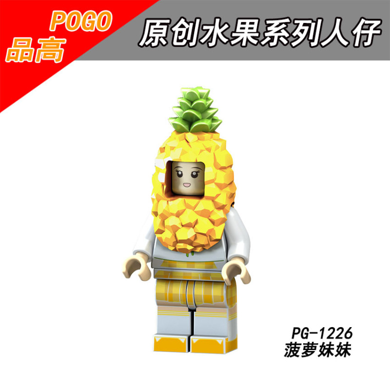 PG8113 Cartoon Fruit Series Pineapple Strawberry Peanut Chili Mango Mr. Eggplant Watermelon Action Figure Building Blocks Kids Toys