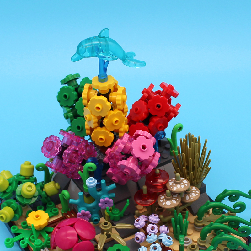 MOC3015 Underwater World Coral Seagrass Dolphin Scene MOC Building Blocks Educational Toys For Children Gifts