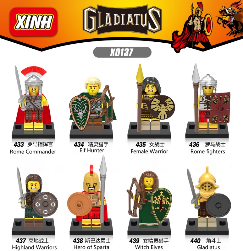 X0137 Medieval Soldier Roman Warrior Series Roman Commander Elf Female Warrior Highland Warrior Spartan Warrior Gladiator Building Blocks Kids Toys