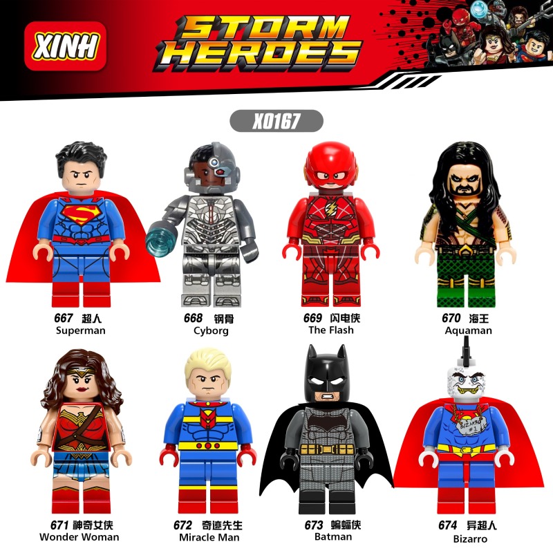 X0167 DC Superhero Superman Steelbone Flash Aquaman Wonder Woman Mister Fantastic Batman Superman Building Blocks Kids Toys