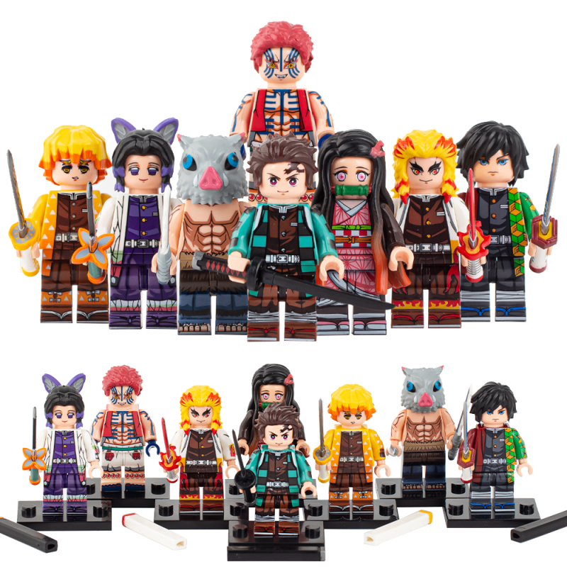 WM6116 High Quality Demon Slayer Agatsuma Zenitsu Tanjirou Nezuko Akaza Zenitsu Building Blocks Kids Toys