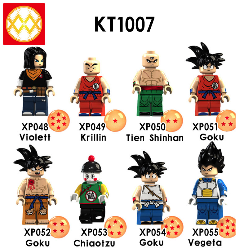 KT1007 Dragon Ball Violett Krillin Tien Shinhan Goku Chiaotzu Vegeta Anime Figure Series Cartoon Characters Building Blocks Kids Toys