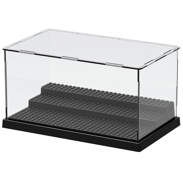 New Amazon Transparent Acrylic Display Box Model Black Display Case Dustproof Baseplate Building Block Storage Show Box Toys Children Gift