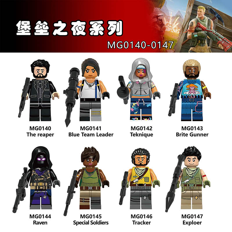 All Individual Fort-Nitly Shooting Game Battle Royal Jonesy Male Explorer Fort Nightly Mini Building Blocks Action Figures Toy MG9003 MG9008 MG9006