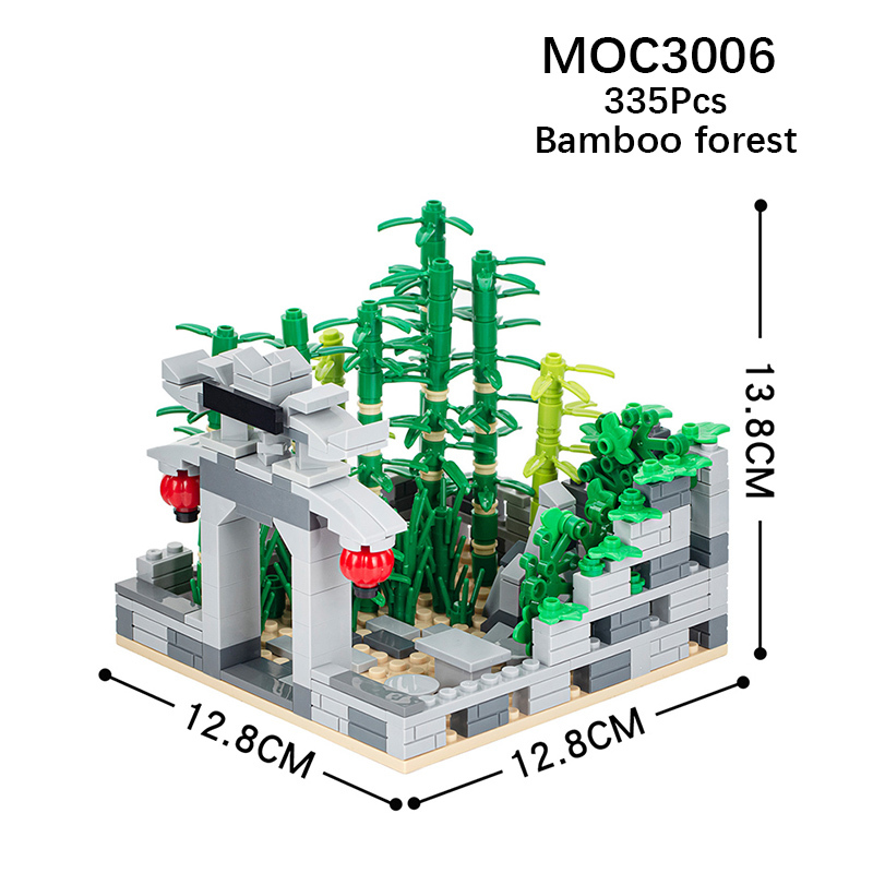 MOC3006 City Series Courtyard chinese style park bamboo forest zen stone gate plaque stone table lantern Building Blocks Bricks Kids Toys for Children