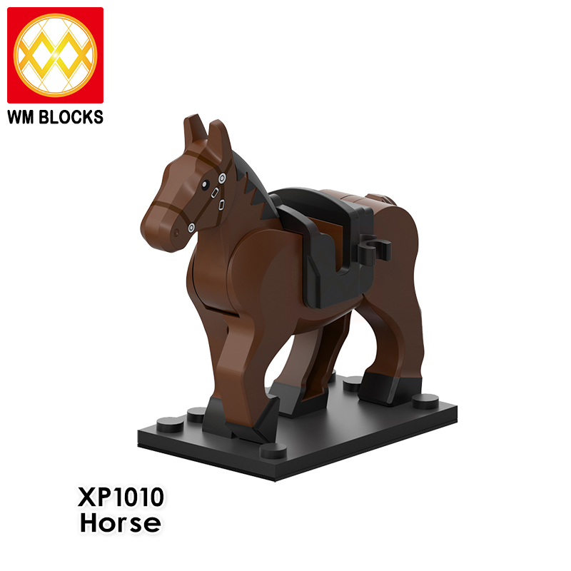 XP1007-1010 New Medieval Knight Horse Ring Horse Brown Military Horse Mount Assemble Figures Building Blocks Gift Children Toys