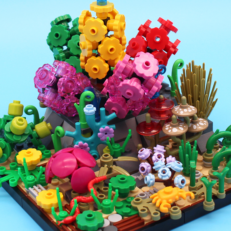 MOC3015 Underwater World Coral Seagrass Dolphin Scene MOC Building Blocks Educational Toys For Children Gifts