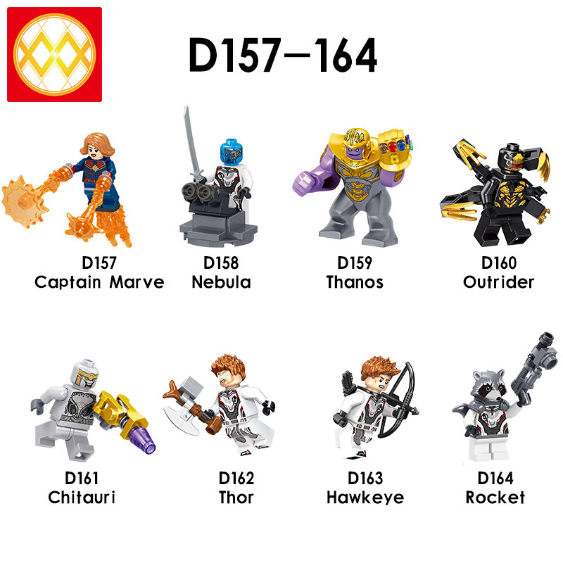 D157-164 The Avengers Captain Marve Nebula Thanos Outrider Chitauri Thor Hawkeye Rocket Building Blocks Kids Toys