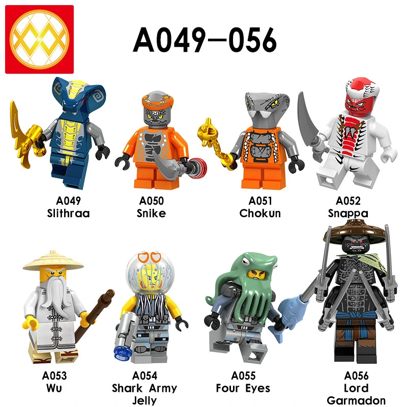 A049 A056 Slithraa Snike Chokun Snappa Wu Shark Army Jelly Four Eyes Lord Garmadon Building Blocks Kids Toys