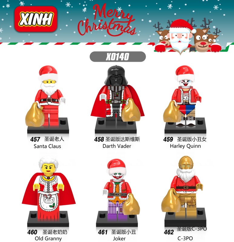 X0140 Christmas Series Santa Claus Darth Vader Harley Quinn Grandma Clown C-3PO New Year Gift Building Blocks Kids Toys