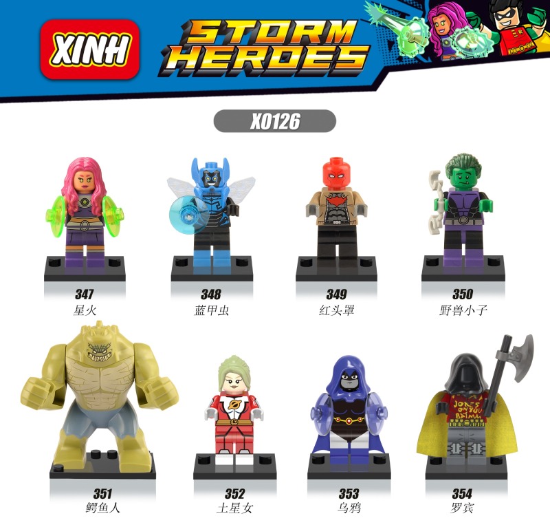 X0126 DC Movie Superhero Starfire Blue Beetle Red Hood Beast Boy Crocodile Man Saturn Girl Crow Robin Building Blocks Kids Toys