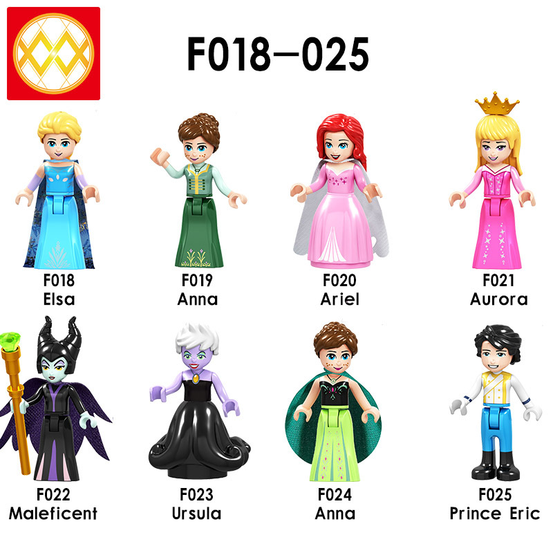 F018-025 Elsa Anna Ariel Aurora Maleficent Ursula Anna Eric Building Blocks Kids Toys