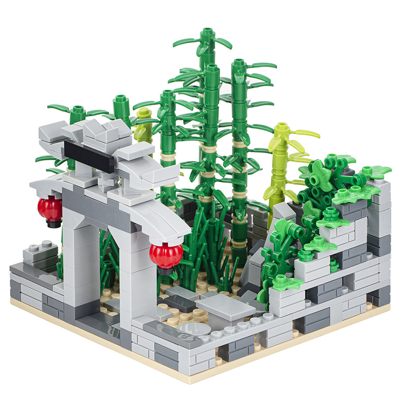 MOC3006 City Series Courtyard chinese style park bamboo forest zen stone gate plaque stone table lantern Building Blocks Bricks Kids Toys for Children