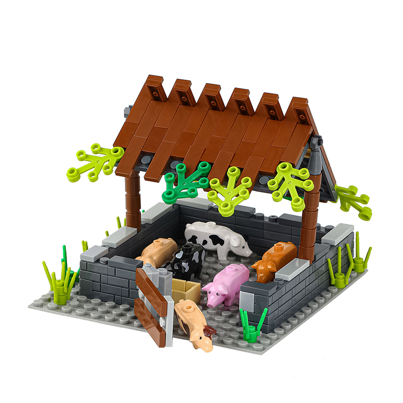 MOC0024 Farm Series Pig Shed Building Blocks Bricks Kids Toys for Children Gift MOC Parts