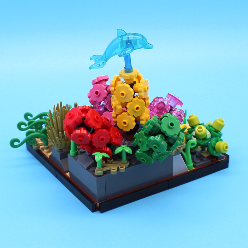 MOC3015 Underwater World Coral Seagrass Dolphin Scene MOC Building Blocks Educational Toys For Children Gifts