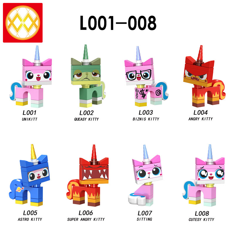 L001-008 Normal Unikitty Queasy Kitty Biznis Kitty Angry Kitty Astro Kitty Super Angry Kitty Sitting Kitty Cutesy Kitty Building Blocks Kids Toys