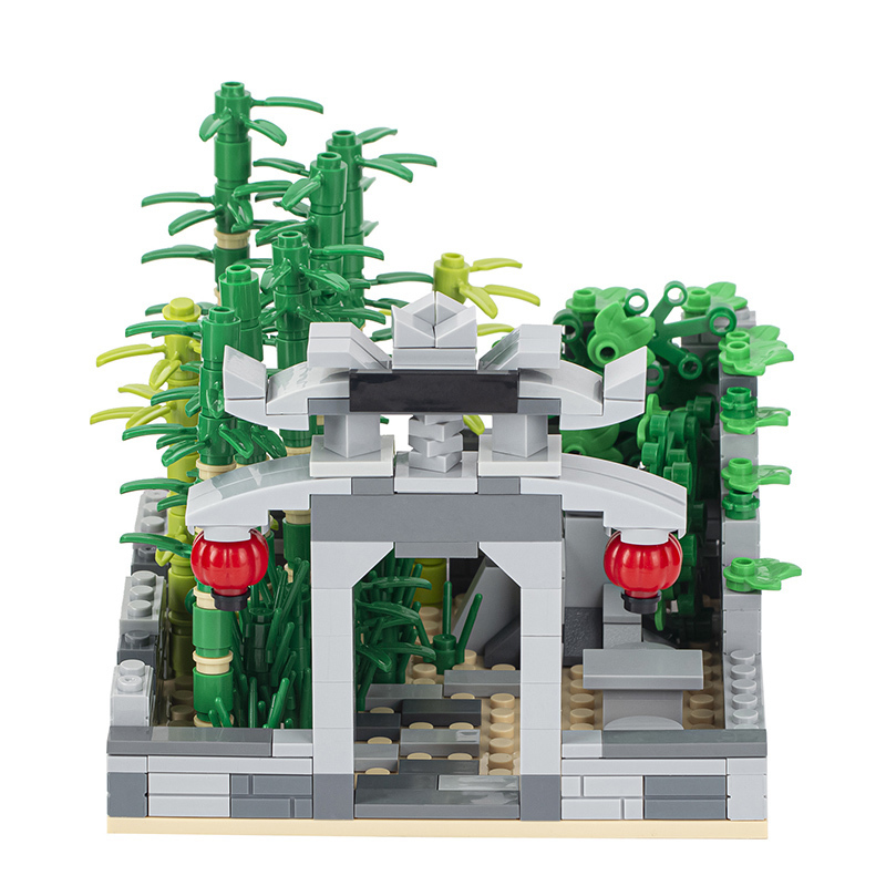 MOC3006 City Series Courtyard chinese style park bamboo forest zen stone gate plaque stone table lantern Building Blocks Bricks Kids Toys for Children