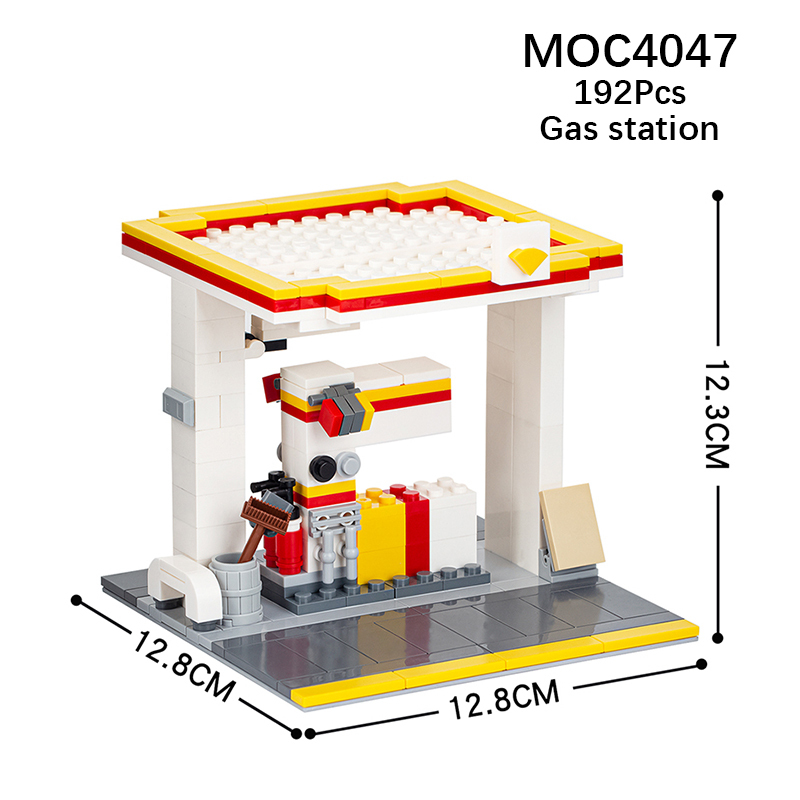 MOC4047 City Series Gas Station Street View Scene Building Blocks Bricks Kids Toys for Children Gift MOC Parts
