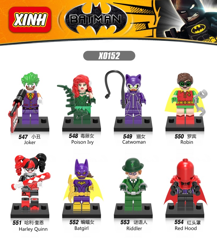 X0152 DC Superhero Joker Poison Ivy Catwoman Robin Harley Quinn Batgirl Riddler Red Hood Building Blocks Kids Toys