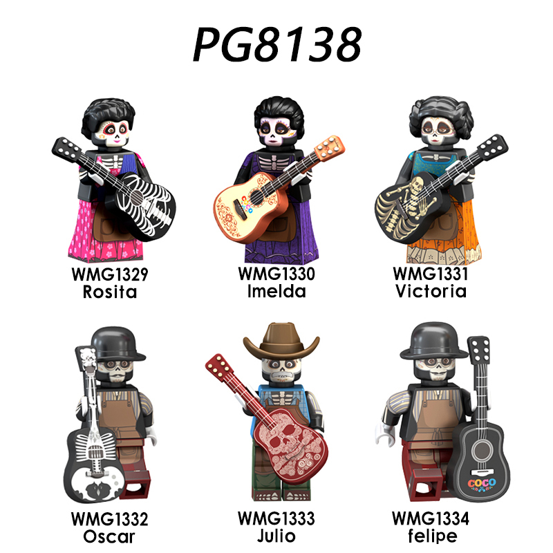 PG8138 Coco Cartoon Movie Rosita Imelda Victoria Oscar Julio Felipe Action Figure Building Blocks Kids Toys