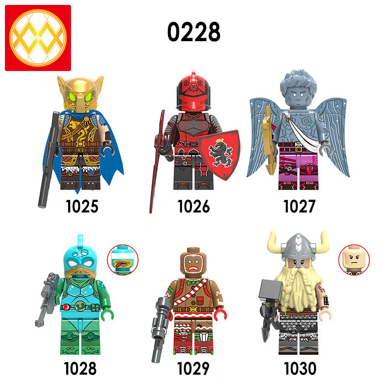 X0228 Fighting Hound, Red Knight, Cupid, Lake of War Gingerbread Man, Viking Warrior, Building Blocks Kids Toys