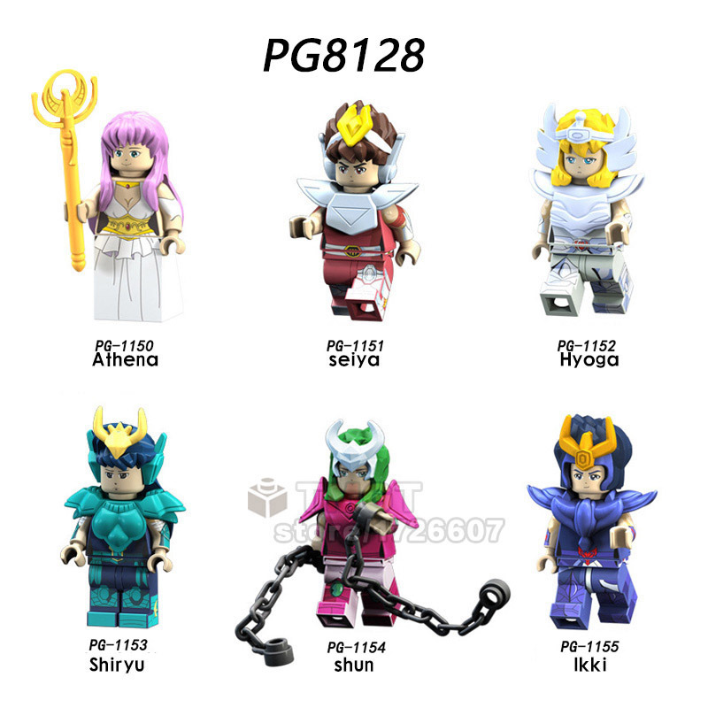 PG8128 Cartoon Anime Saint Seiya Saori Kido seiya Hyoga Shiryu シュン/ Ikki Action Figures Building Blocks Kids Toys