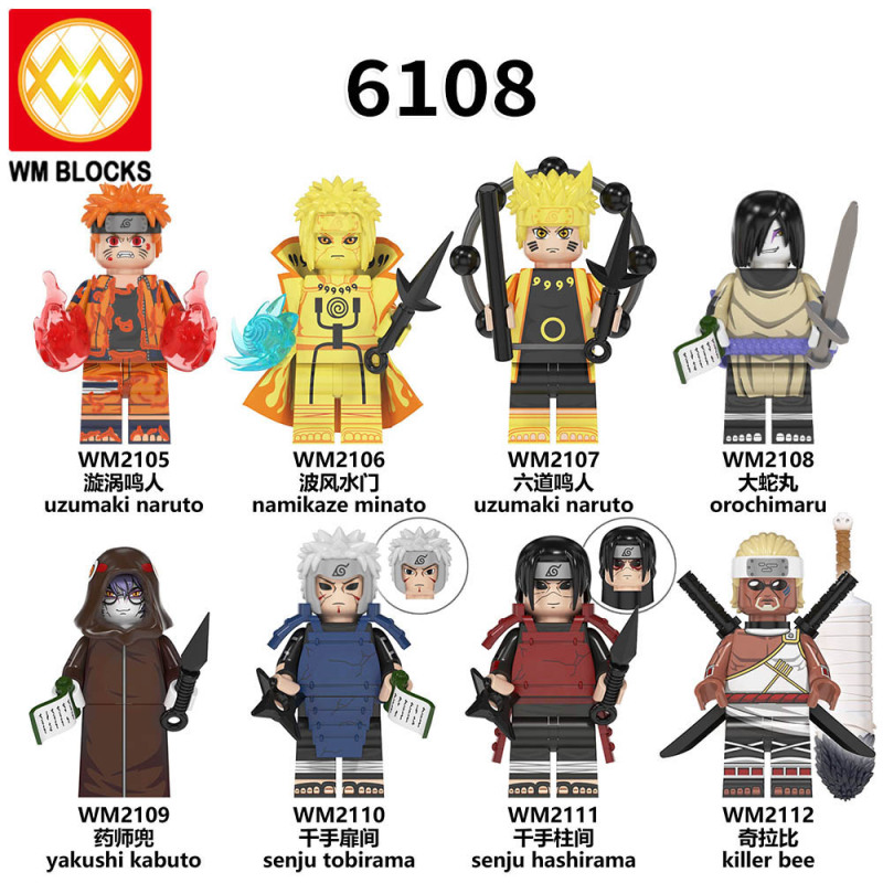 WM6108 Uzumaki Senju Tobirama Namikaze Minato Orochimaru Killer Bee Yakushi Kabuto Mini Figures Building Blocks model Toy