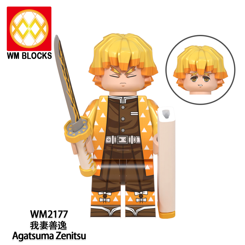 WM6116 High Quality Demon Slayer Agatsuma Zenitsu Tanjirou Nezuko Akaza Zenitsu Building Blocks Kids Toys