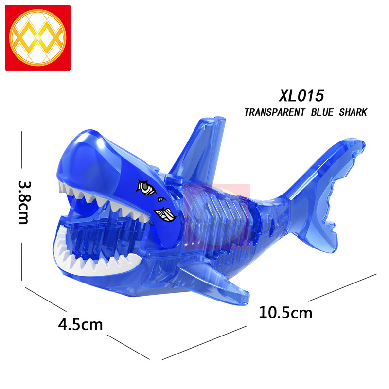 XL001+XL014-018 Shark Black Shark Transparent Blue Shark Light Coffee Shark Grey Blue Shark Phantom Shark Blue Building Blocks Kids Toys