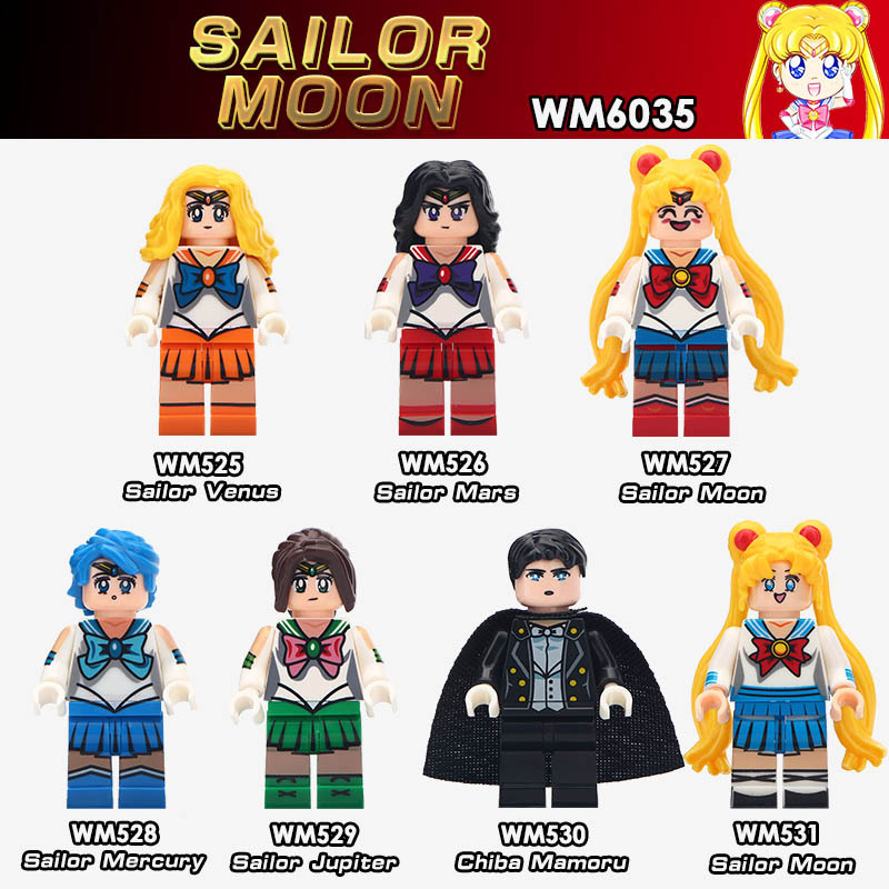 WM6035 Japanese Cartoon Figures Super Heroes Sailor Moon Sailor Venus Mercury Jupiter Action Model Building Blocks Children Toys