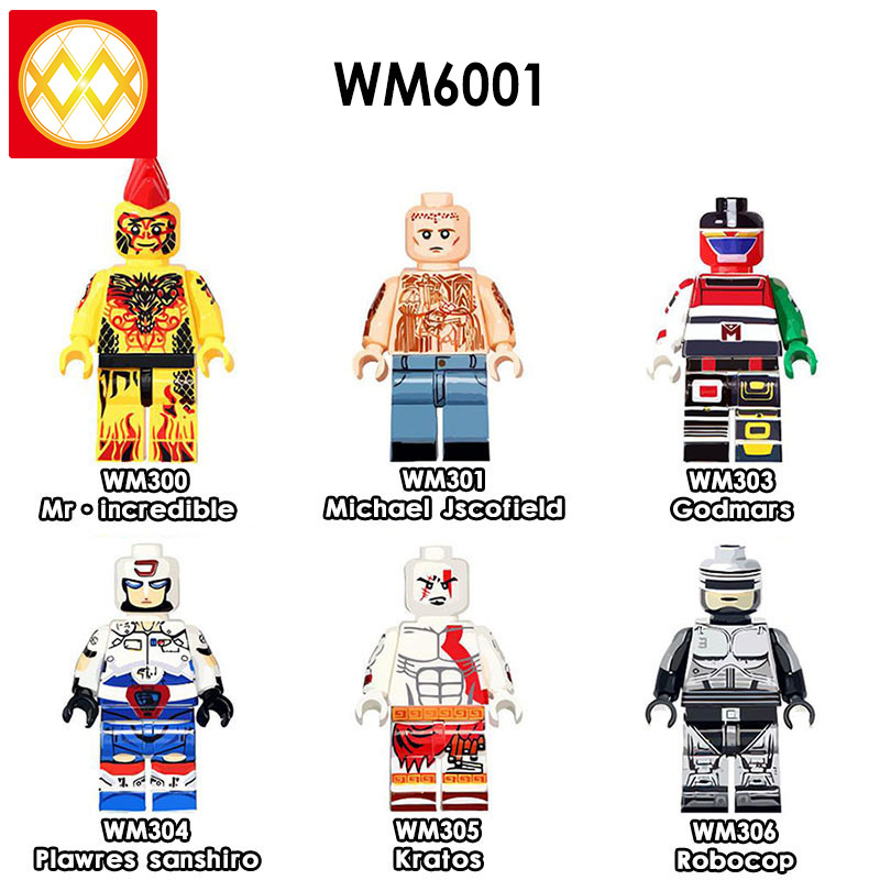 WM6001 Mr.Inkcredible Michael Jscofield Godmars Plawres Sanshiro Kratos Robocop Movie Action Figures Building Blocks Kids Toys