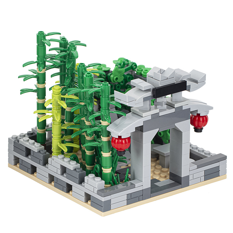 MOC3006 City Series Courtyard chinese style park bamboo forest zen stone gate plaque stone table lantern Building Blocks Bricks Kids Toys for Children