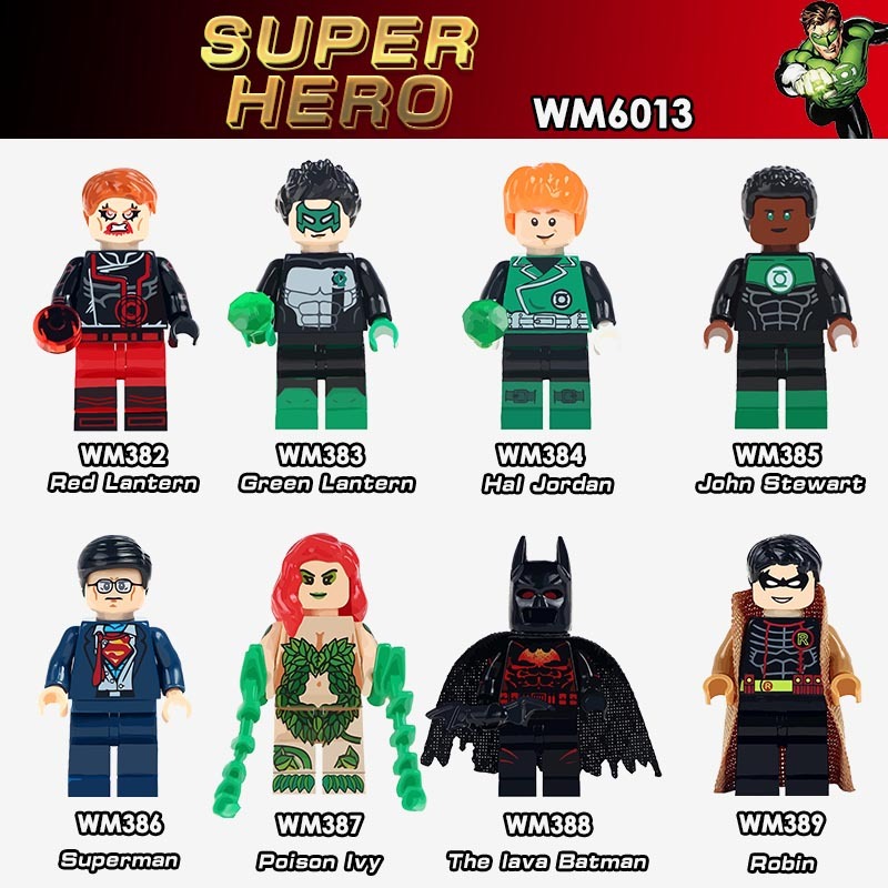 WM6013 Green Lantern Super Hero TOYS Red Lantern Poison Lvy Robin Lava Green Arrow Action Building Blocks Children Gifts