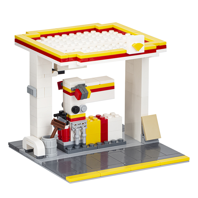 MOC4047 City Series Gas Station Street View Scene Building Blocks Bricks Kids Toys for Children Gift MOC Parts