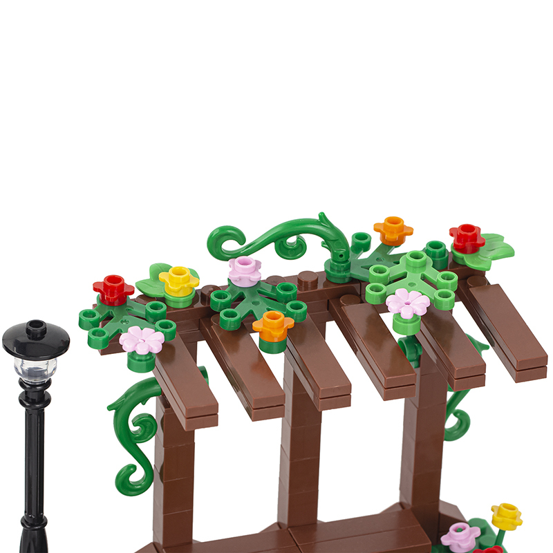 MOC3007 Farm Series Pavilion Corridor Country Pastoral Street Scene Pond Animal Duck Flower Shelf Building Blocks Bricks Kids Toys for Children Gift