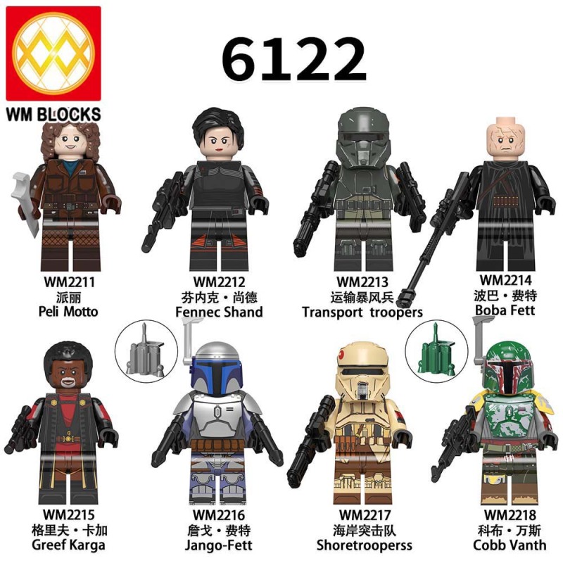 WM6122 Star Character Peli Motto Fennec Shand Transport Troopers Boba Fett Greef Karga Jango Fett Shoretroopers Cobb Vanth Wars Figure Kids Toys