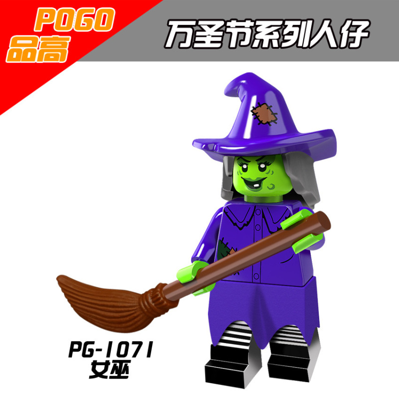 PG8080 Cartoon Halloween Witch Jack Skellington Zombie Ghost Pumpkin Man Wolfman Vampire Action Figure Building Blocks Kids Toys