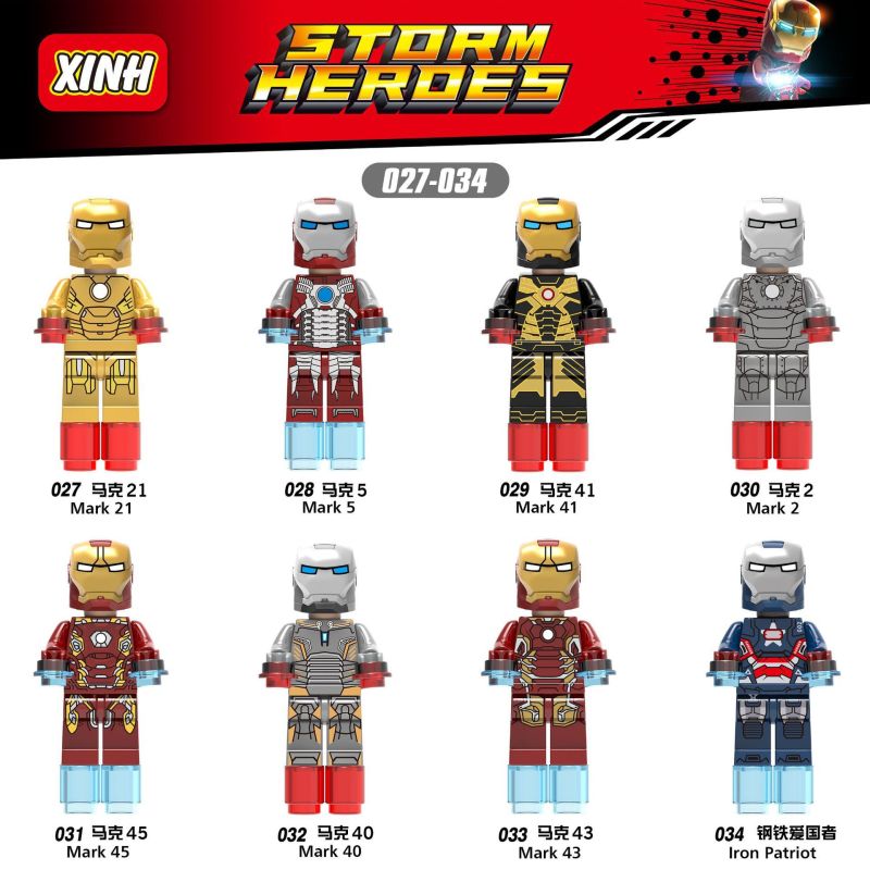 XH027-034  Famous movie series figures Marvel Superhero Iron Man Mark-21 Mark 5 Mark 2 Mark 40 Iron  Building Blocks Kids Toys