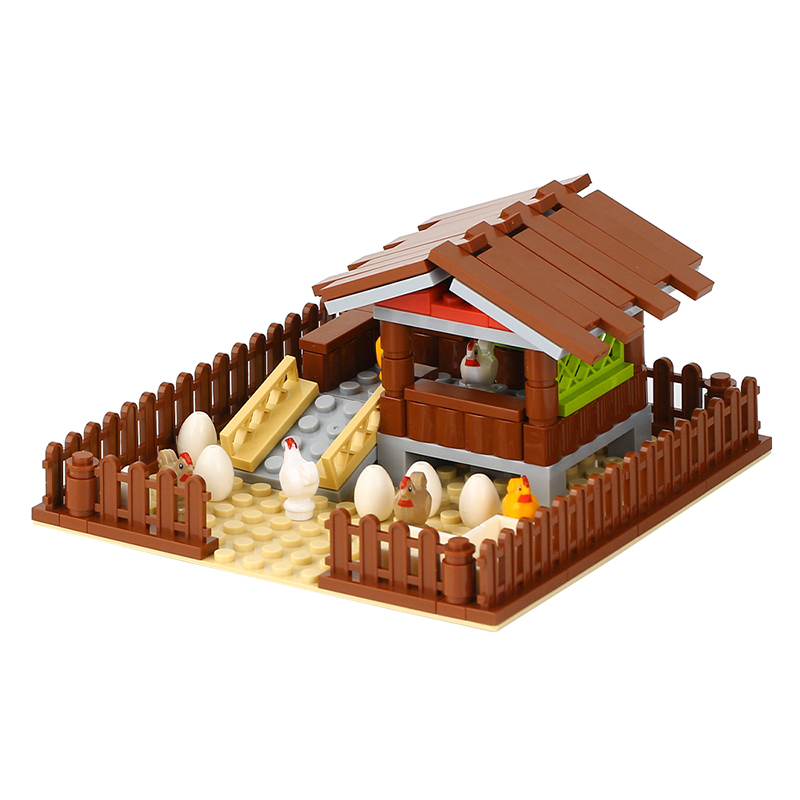 MOC3004 Chicken Coop Farm Animals Chicken Eggs Street View Building Blocks Accessories Children Toys Puzzle Diy Gifts