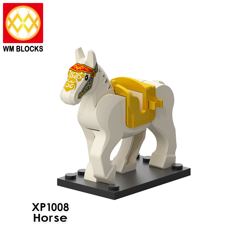 XP1007-1010 New Medieval Knight Horse Ring Horse Brown Military Horse Mount Assemble Figures Building Blocks Gift Children Toys