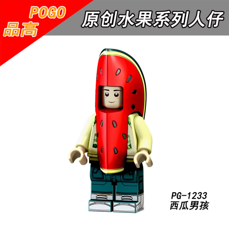 PG8113 Cartoon Fruit Series Pineapple Strawberry Peanut Chili Mango Mr. Eggplant Watermelon Action Figure Building Blocks Kids Toys