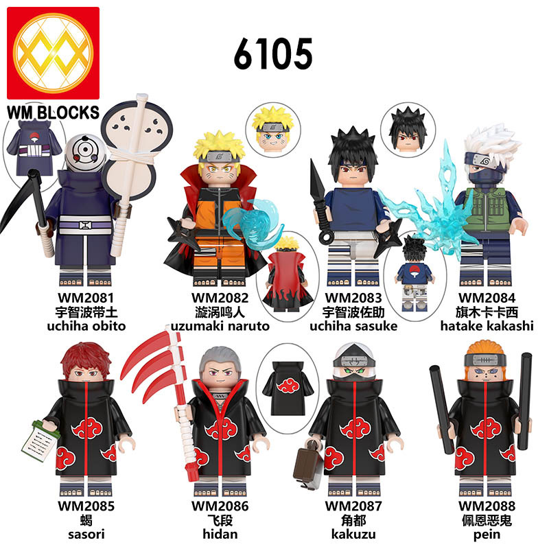 WM6105 Anime Action Figures Uzumaki Uchiha Obito Sasuke Kakashi Sasori Anime set Model Building Blocks children diy Toys