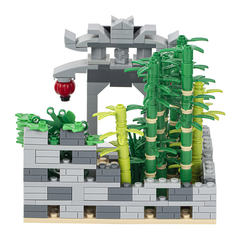 MOC3006 City Series Courtyard chinese style park bamboo forest zen stone gate plaque stone table lantern Building Blocks Bricks Kids Toys for Children