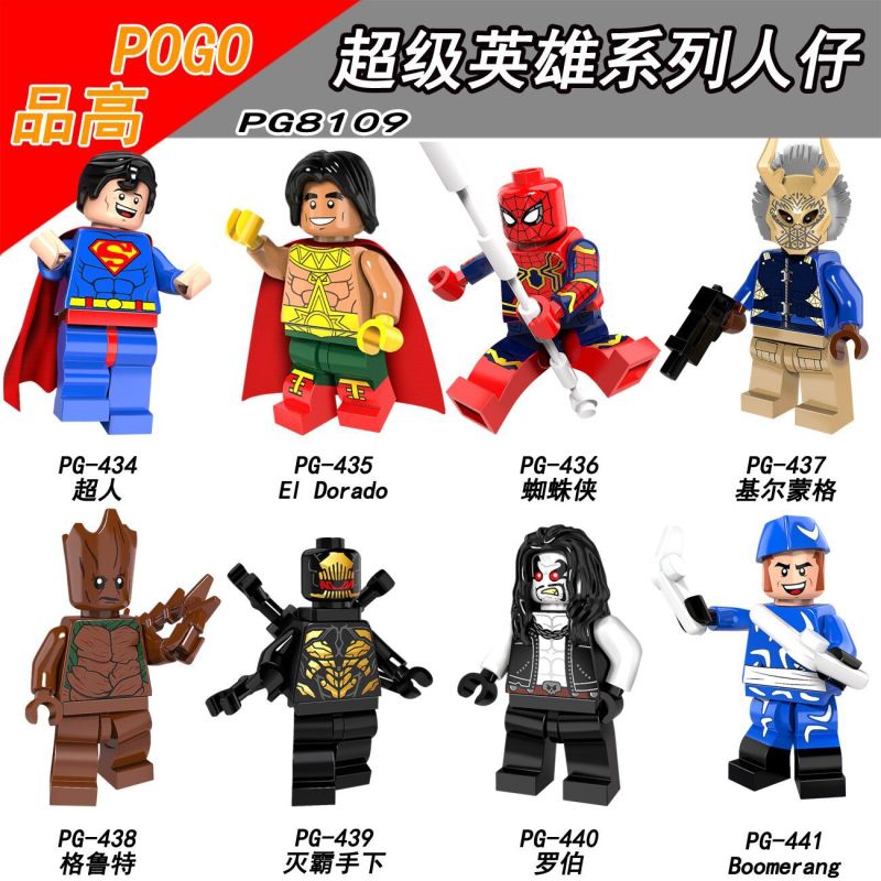 PG8109 Movie Super Hero Superman EI Dorado Spider-Man Killmonger Groot Lobo Boomerang Action Figure Building Blocks Kids Toys