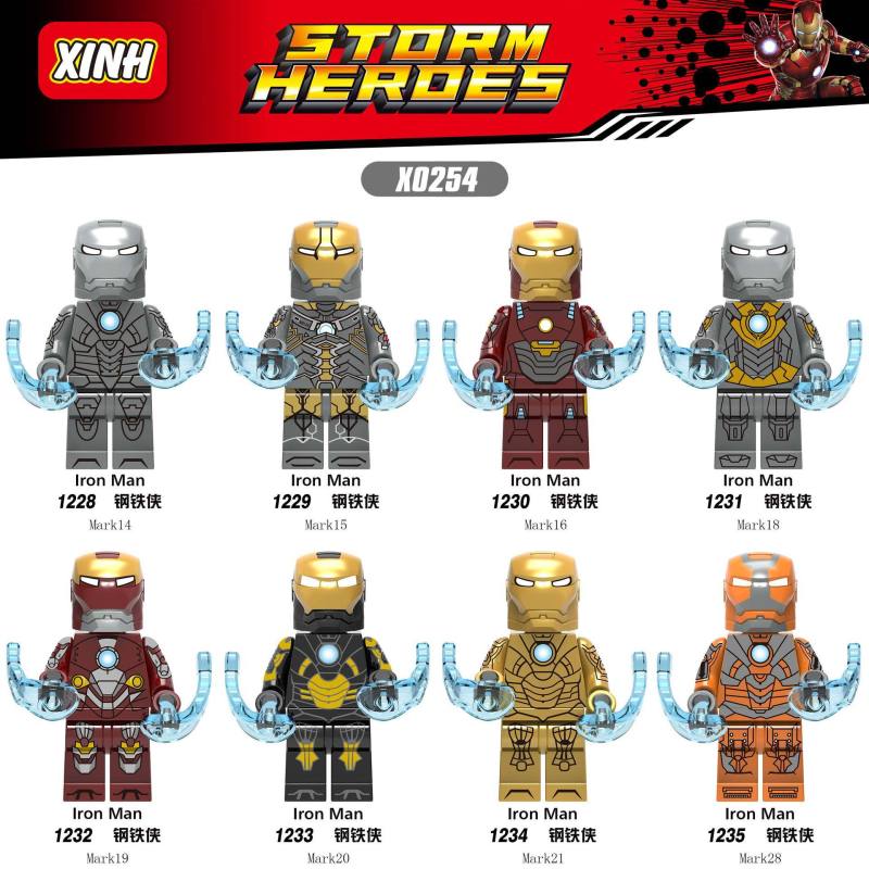 X0254 Marvel Movie Super Hero Iron Man MK14 MK15 MK16 MK18 MK19 MK20 MK21 MK28 Action Figure Building Blocks Kids Toys