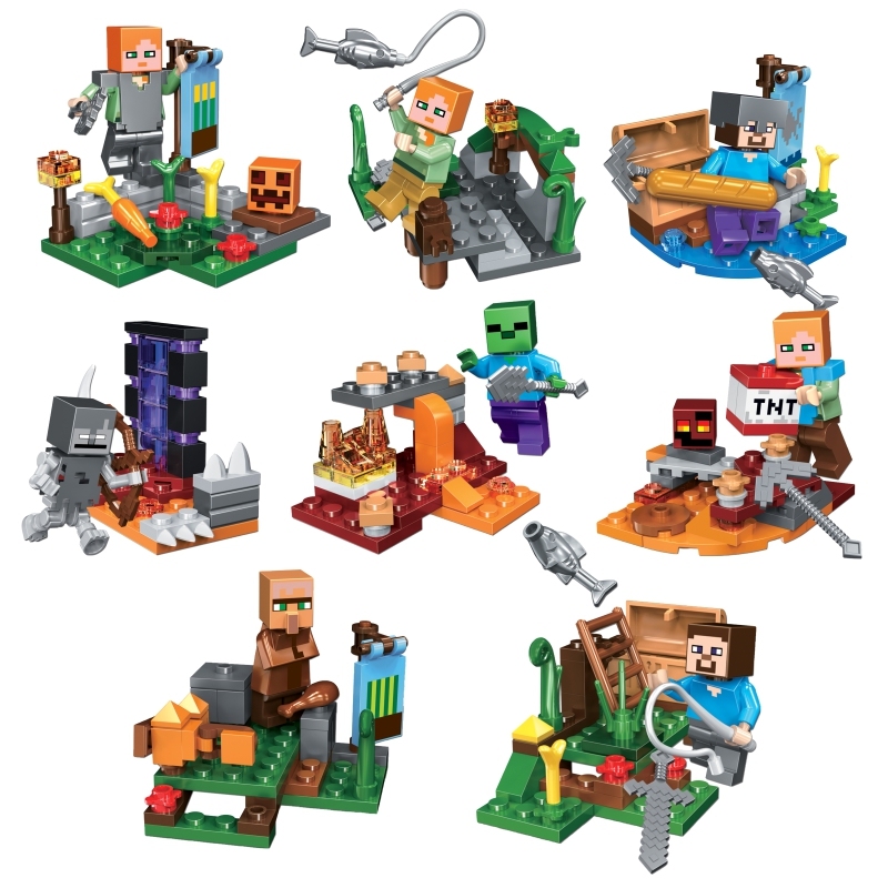 LE33209 Minecraft Game Characters Scene Building Blocks Kids Toys